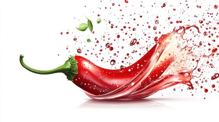 Vibrant chili pepper explosion with liquid droplets, showcasing freshness and spice