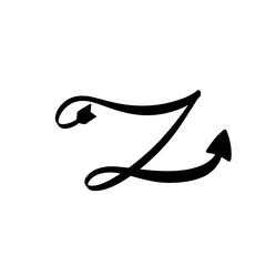 initial letter Z hand drawn arrow concept black color