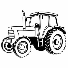Fototapeta premium Iconic tractor symbolizing modern agricultural machinery - line art vector illustration in white background