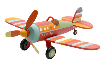 Whimsical striped toy airplane evokes nostalgic aviation dreams on a black canvas