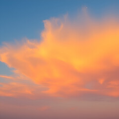 Obraz premium Scenic golden orange clouds against azure sky just before sunrise. Panoramic shot of bright dawn sky. Beautiful pastel colored morning skyscape. The new day beginning. Idyllic paradise heaven.