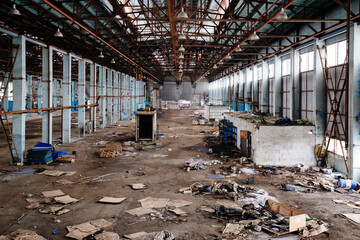 Large empty abandoned industrial hall