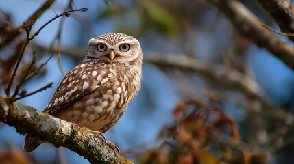 森の中で佇むフクロウのポートレート