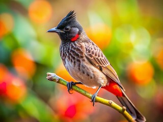 Adorable Red-vented Bulbul Bird Close-up, Tilt-Shift Miniature Photography