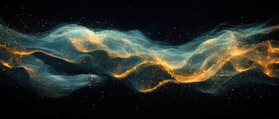 Obraz premium Celestial Waves Abstract Gold and Teal Nebula Art