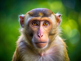 Adorable Southern Pigtailed Macaque Portrait: Candid Close-up Wildlife Photography
