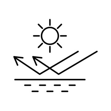 Sunlight reflection icon. Heat deflection arrows. Solar protection vector. UV bounce symbol.