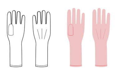 Slip-on Gloves pink cartoon and flat sketch Fashion hand accessory clothing technical illustration garment. Vector front palm back view for Men, women, unisex style template CAD on white background