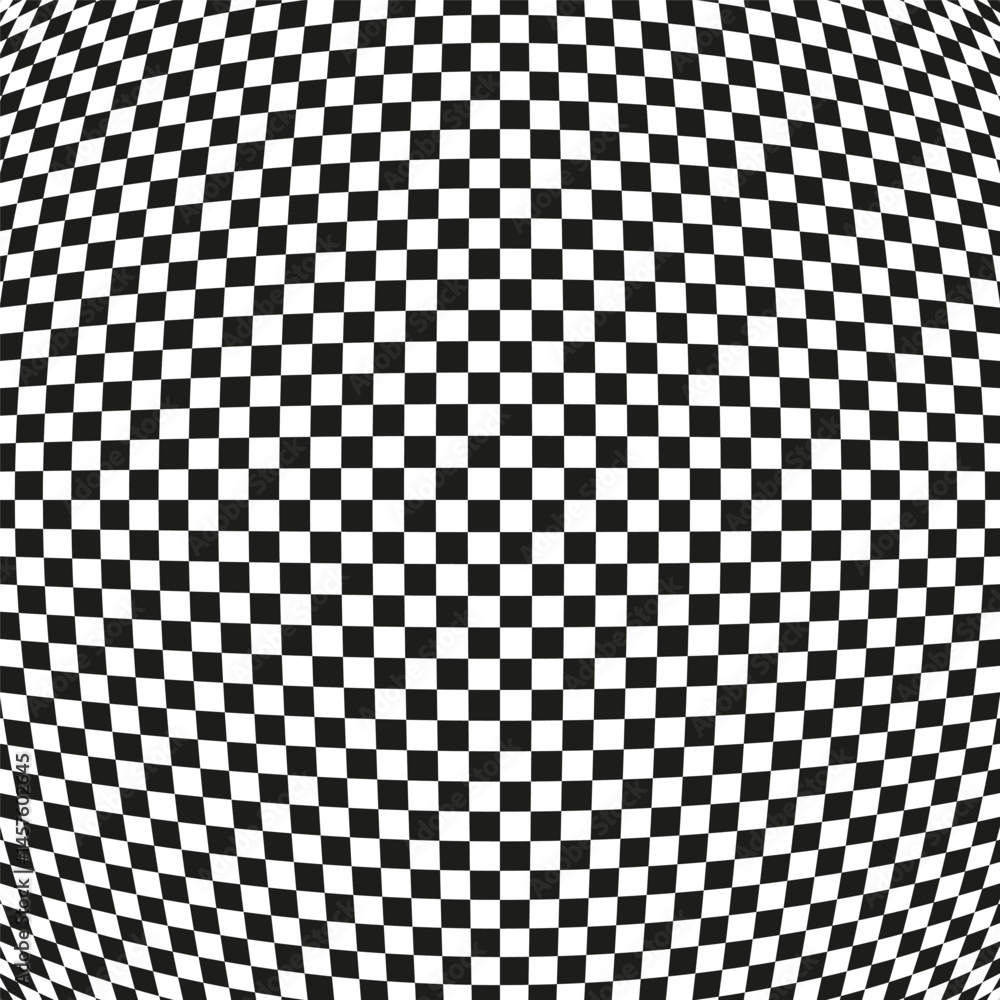 Aufkleber warped checker distortion. vector illusion surface. optical grid effect. abstract black texture.