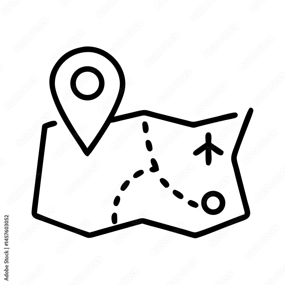 Poster map icon with location pin and route outline design and copy space