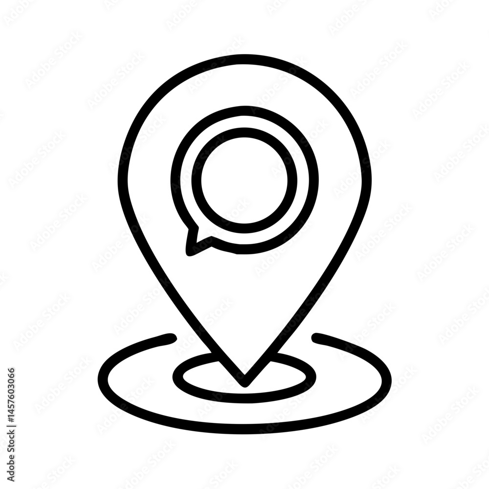 Poster location pin icon with chat bubble outline design and copy space