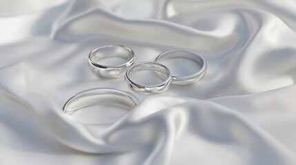 Three Silver Wedding Bands on Luxurious Silk