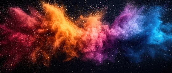 Fototapeta premium Vibrant Nebula Colorful Powder Explosion on Black Background