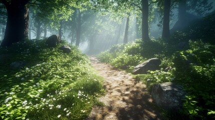 Obraz premium forest trail, macro textures and light rays