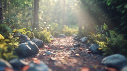 forest trail, macro textures and light rays