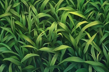 Fototapeta premium Lush green grass blades densely packed, various shades of green