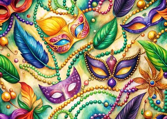 Fototapeta premium Aerial Mardi Gras Watercolor Pattern: Festive Celebration Background