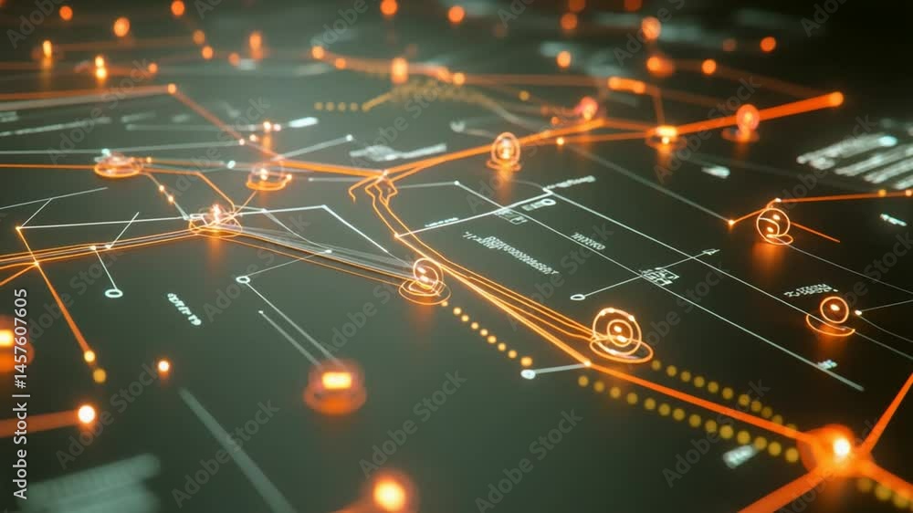 Poster abstract futuristic network map: digital nodes and connections