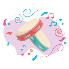 Colorful tambourines with notes. Vector