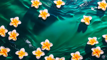 Plumeria and emerald green beach