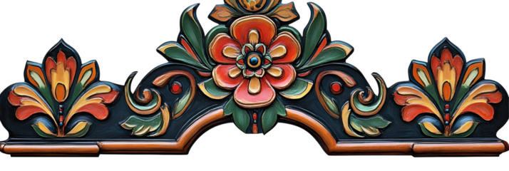 Elaborate floral decoration featuring ornate carvings and a rich color palette