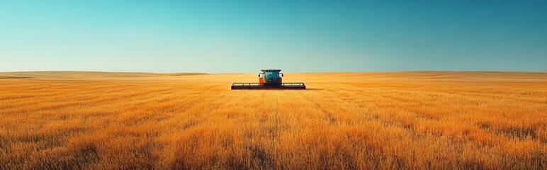 Fototapeta premium Futuristic self-driving combine harvests golden rye with precision. Ideal for illustrating agricultural innovation, technology, farming, and automation concepts.