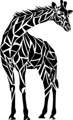 Abstract giraffe silhouette in black and white geometric style  