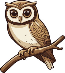 Cute cartoon owl perched on a branch with a natural look  