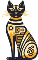 Stylized cat illustration in black and gold colors  