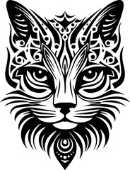 Tribal Black Cat Illustration with Ornate Details  