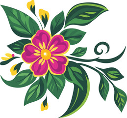 Colorful flower and leaves illustration on a white background  
