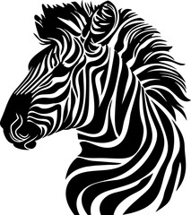 Stylized zebra head in black and white design  