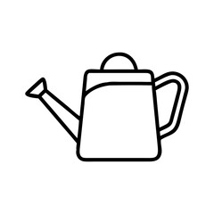 Obraz premium Black line icon of classic watering can with spout and handle, minimal vector illustration for gardening and plant care, isolated on white background