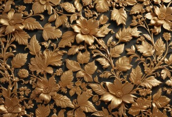 Intricate gold floral pattern, textured leaves  ,  background,  flourish,  premium