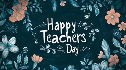 Happy Teacher's Day Card: A heartfelt greeting for Teacher's Day, beautifully framed with floral elements and set against a dark background. Conveying appreciation and admiration