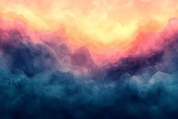 Naklejka premium Abstract watercolor texture with navy blue, turquoise, mint, yellow, coral, and magenta gradients. Seamless, pastel background for serene designs, text overlays, and creative projects.