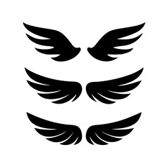 Black wings icon set. Wings icons. Collection badges of wings. Vector illustration.Set of wings icons. Collection wings badges. Vector illustration.Silhouette Vector Black. with white background

