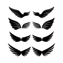 Obraz premium Black wings icon set. Wings icons. Collection badges of wings. Vector illustration.Set of wings icons. Collection wings badges. Vector illustration.Silhouette Vector Black. with white background 