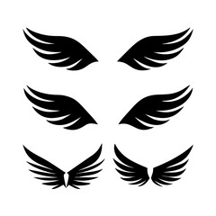 Black wings icon set. Wings icons. Collection badges of wings. Vector illustration.Set of wings icons. Collection wings badges. Vector illustration.Silhouette Vector Black. with white background
