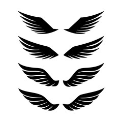 Black wings icon set. Wings icons. Collection badges of wings. Vector illustration.Set of wings icons. Collection wings badges. Vector illustration.Silhouette Vector Black. with white background
