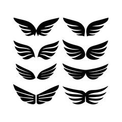Obraz premium Black wings icon set. Wings icons. Collection badges of wings. Vector illustration.Set of wings icons. Collection wings badges. Vector illustration.Silhouette Vector Black. with white background 