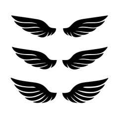 Black wings icon set. Wings icons. Collection badges of wings. Vector illustration.Set of wings icons. Collection wings badges. Vector illustration.Silhouette Vector Black. with white background
