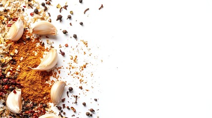 色と香りが広がるスパイスとにんにくのアート構図