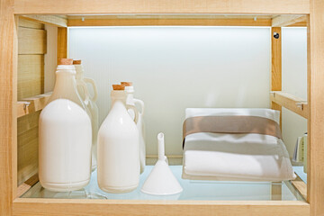 stylish order on the shelves in the house. Competent organization of space