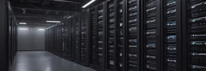 Gleaming server racks and complex network cabling in a high-tech facility,  cable,  cybersecurity
