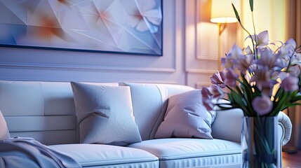 Luxurious living room with soft lighting and elegant decor