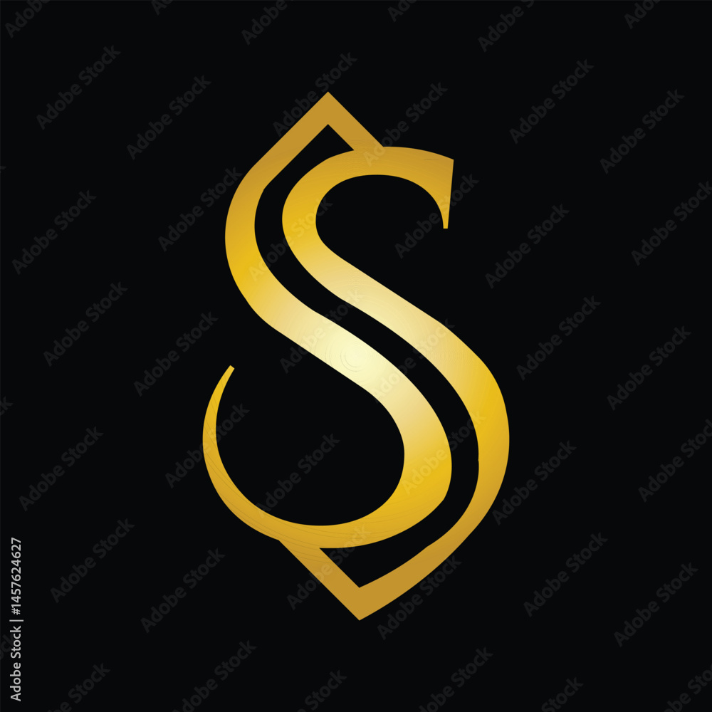 Poster this is a logo design of initial s or ss in classic elegant style in golden color on a black backgro