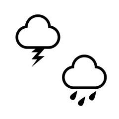 Icons representing thunderstorm and rain cloud weather conditions created with simple graphic design elements