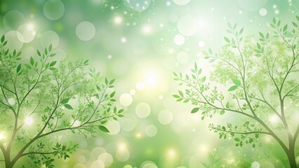 Fototapeta premium Soft green background with intricate light patterns resembling foliage and delicate tree silhouettes, evoking a sense of natural serenity and tranquility, peaceful, forest