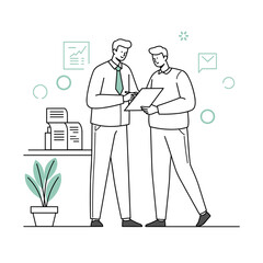 Two Managers Discussing Brief in Modern Office Setting &ndash; Business Meeting, Collaboration, Corporate Strategy for Corporate Websites, Presentations, Marketing, Business Blogs